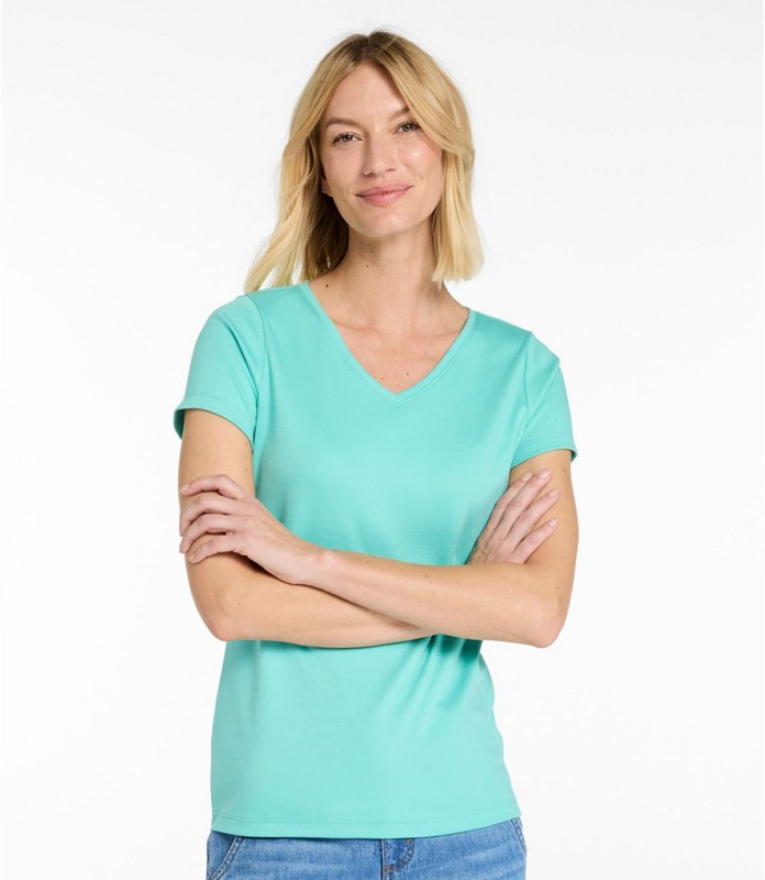 LLBean - Pima Tops Shaped V-Neck Short Sleeve Tee Women's Regular - 501229