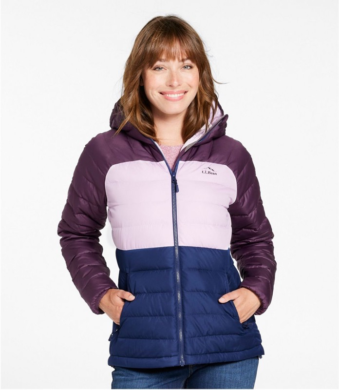 LL Bean 515706 Bean's Wmns Down Hooded Jckt Colorblock