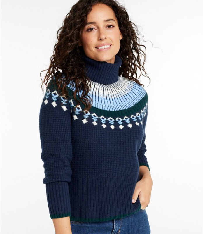 LL Bean 525026 Wmns Supersoft Waffle Turtleneck FairIsle Sweater