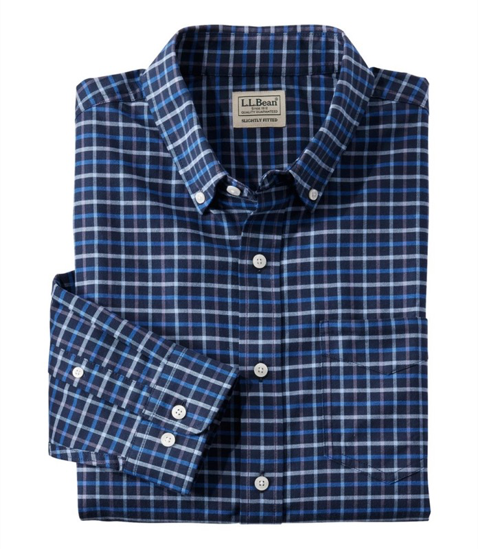 LL Bean Mens Comfort Stretch Oxford LS Plaid -  510043