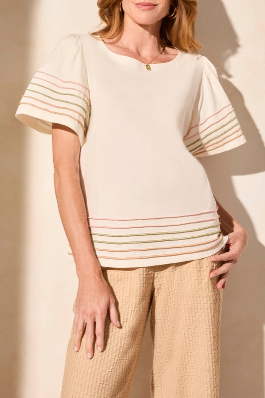 Tribal 5540O-4997 Cotton Boat Neck Top w/Contrast Stitching