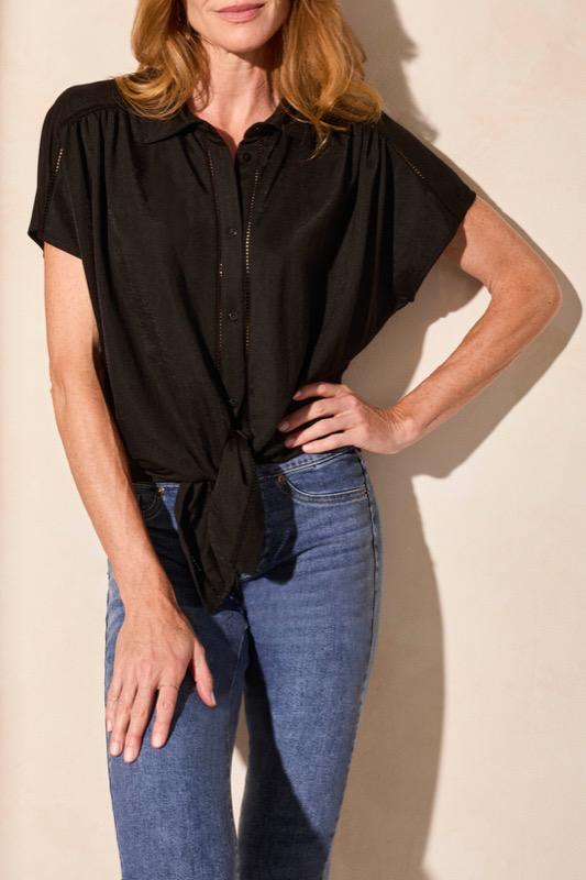 Tribal 2084O-8133 W's Sh Sleeve Top w/Buttons & Tie Front