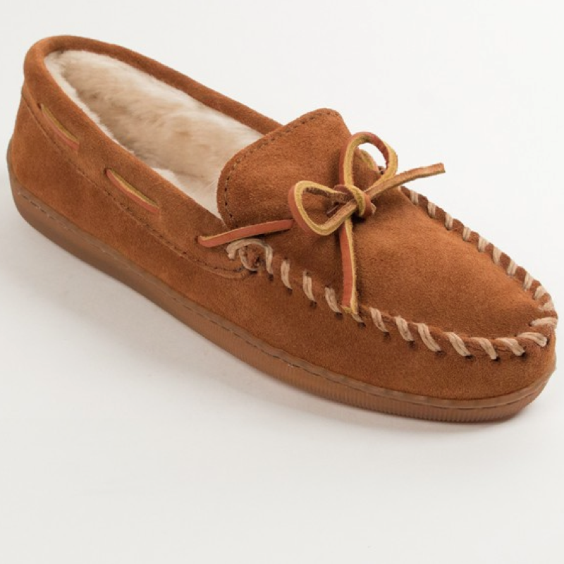 Minnetonka Brown Suede Pile-Lined Moccasin Minnetonka Pile Lined Hardsole Brown Suede - Free Shipping! main image 3