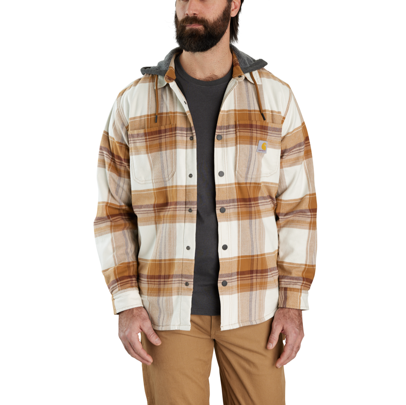 Carhartt 105938 Men's Rugged Flex Flannel Fleece lined Hooded Shirt Jac|