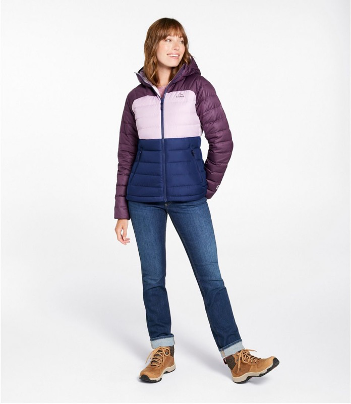 LL Bean 515706 Bean's Wmns Down Hooded Jckt Colorblock