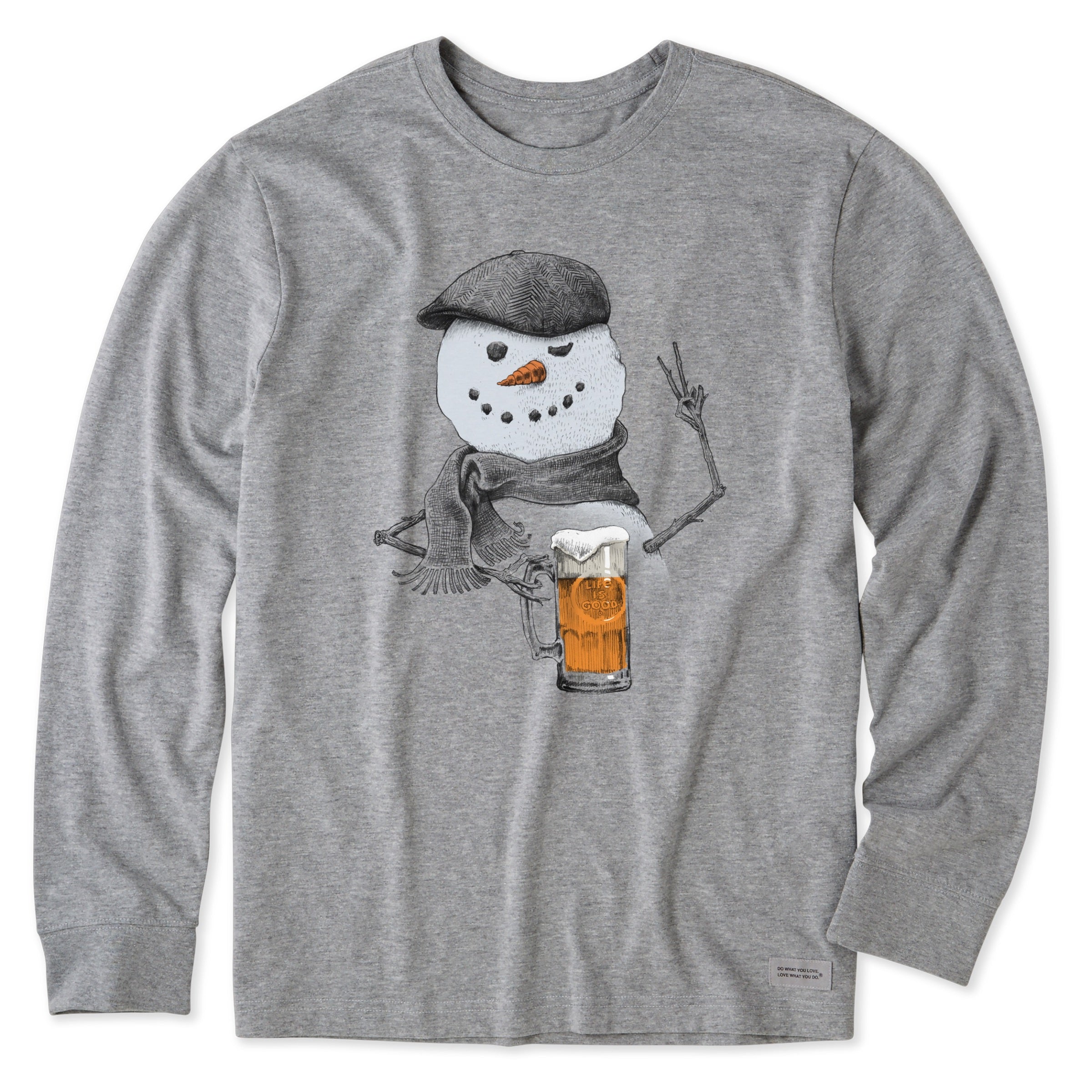 Life is Good 130095 Mens Peaceful Snowman W/ Beer - Heather Grey