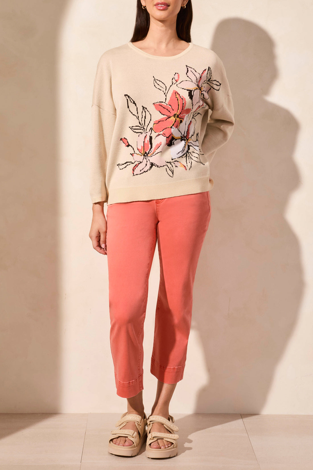 Tribal 2123O-8119 3/4 Sleeve Crew Neck Sweater