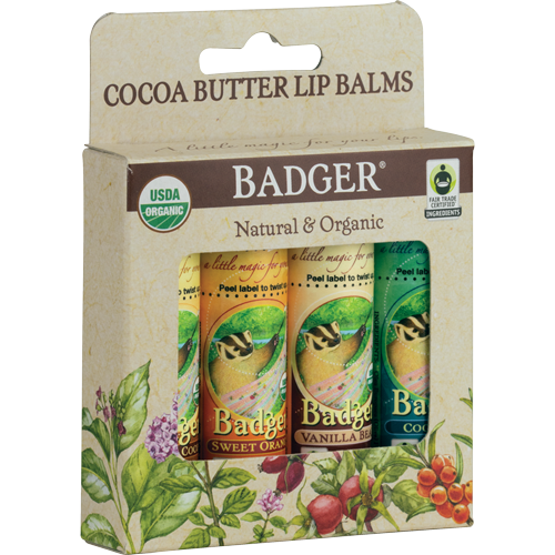 Badger 4 Pack Cocoa Butter Lip Balm Sticks